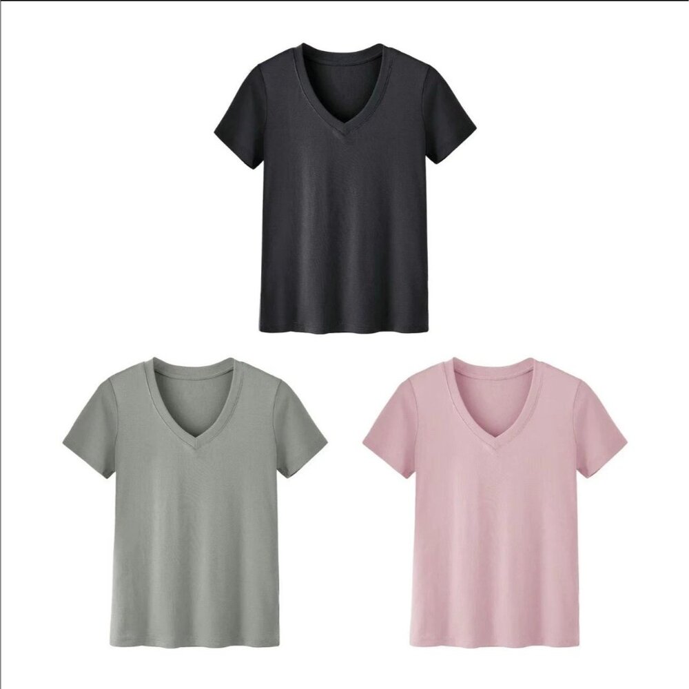 Showitty 3 Pack Multicolor Short Sleeve V Neck Basic T Shirts Womens Size XL - Picture 5 of 8